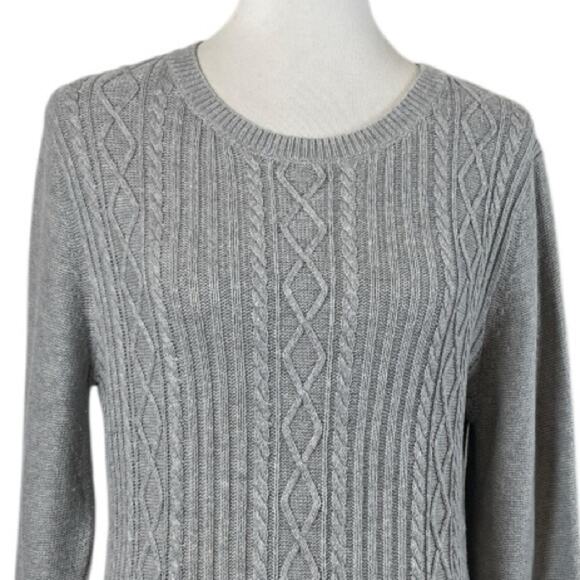 Talbots Sweater Peplum Crew Neck Cable Knit Light Gray Women’s Size Large - Picture 5 of 12